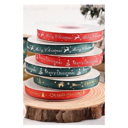 ริบบิ้นลาย คริสต์มาส หนา 1 ซม. ยาว 22 เมตร คละลาย (12-8615)