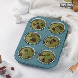 Chefmade WK10048- 6-Cup Non Stick Muffin Pan 289 x 195 x 29 mm.(Green) (11-8197)
