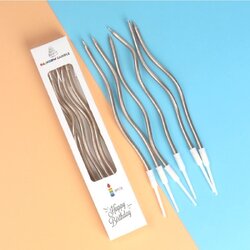 เทียนวันเกิด เกลียวยาวสีเงิน 6ชิ้น/แพค Candles silver color 14.5 cm. (12-8463)