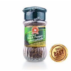 พริกไทยดำเกล็ด ตรามือ ขวดแก้ว 50 กรัม No.1 Hand Brand Crushed Black Pepper 50 g. (05-1989)