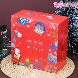 กล่อง Snack Box เล็ก ลาย Merry Joy ห่อ 20 ใบ กว้าง 12.7 x ยาว 12.7 x สูง 6.5 ซม.(09-8228)