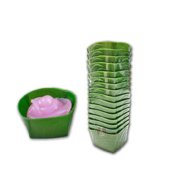 กระทงใบตองพลาสติก (นึ่งได้) เขียว ไซส์ S 4.5 ซม. 100 ใบ (09-7687)