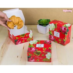 กล่อง Snack Box เล็ก ลาย Red Velvet 12.7 x12.7 x 6.5 ซม. ห่อ 20 ใบ (09-9025)