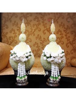 พานพุ่ม - พานพุ่มสักการะ - พานพุ่มดอกรัก - พานพุ่มดอกรักประดิษฐ์ (พลาสติก) - พานพุ่มสีขาว - Panpum