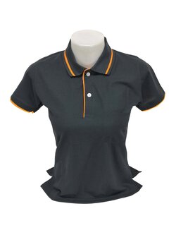 เสื้อโปโลสีเทาเข้ม ปกสีเทาเข้ม ทอลายขลิบสีส้มสว่าง พรีออเดอร์