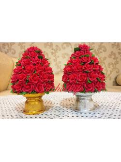 พานพุ่มดอกกุหลาบ ประดิษฐ์จากดิน [4.5 นิ้ว 1,500 บาท/คู่]