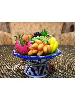 พานผลไม้ (9 อย่าง) ประดิษฐ์จากดิน - ผลไม้จิ๋ว - ผลไม้มงคล