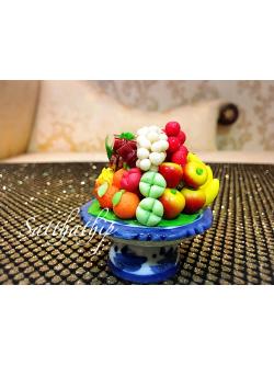 พานผลไม้ (9 อย่าง) ประดิษฐ์จากดิน - ผลไม้จิ๋ว - ผลไม้มงคล