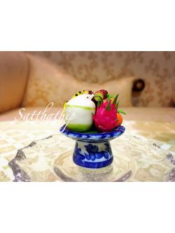 พานผลไม้ (5 อย่าง) ประดิษฐ์จากดิน - ผลไม้จิ๋ว - ผลไม้มงคล