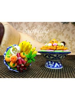 ชุดผลไม้ไทย 5 อย่าง พานขนมไทย 9 อย่าง ประดิษฐ์จากดิน