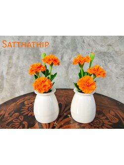 แจกันดอกดาวเรือง (ข้างละ 3 ดอก) ประดิษฐ์จากดิน - แจกันดาวเรืองประดิษฐ์ - ดอกดาวเรืองประดิษฐ์