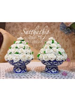 พานพุ่มดอกกุหลาบ ประดิษฐ์จากดิน [5 นิ้ว 1,350 บาท/คู่]