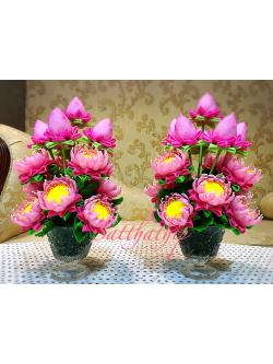 พานดอกบัว - ดอกบัวประดิษฐ์ - แจกันดอกบัวพับ (ข้างละ 18 ดอก) ประดิษฐ์จากดิน - Lotus Flower