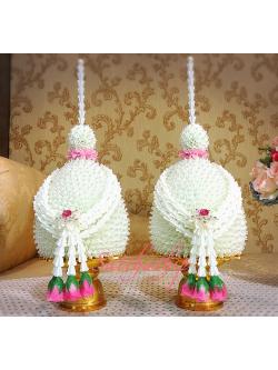 พานพุ่ม [7"] - พานพุ่มสักการะ - พานพุ่มดอกรัก - พานพุ่มดอกรักประดิษฐ์ (พลาสติก) - พานพุ่มสีขาว