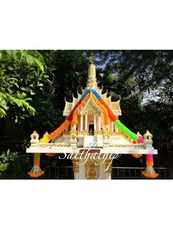 พวงมาลัยเจ็ดสีเจ็ดศอก/พวงมาลัยผ้าสองชาย [แบบตัดก้านดอก ร้อยแน่น 450 บาท/เมตร]