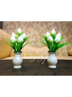 แจกันดอกบัว - ดอกบัวประดิษฐ์ - แจกันดอกบัวตูม (ข้างละ 5 ดอก) ประดิษฐ์จากดิน - แจกันดอกบัวประดิษฐ์ - Lotus Flower