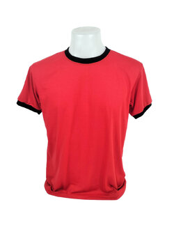 เสื้อยืดคนงานสีแดง คอกลมสีดำ