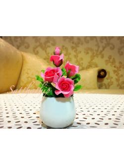 แจกันดอกกุหลาบ สีชมพู ประดิษฐ์จากดิน - ดอกกุหลาบ - Rose Flower