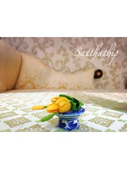 ชุดดอกจำปี/ดอกจำปา ประดิษฐ์จากดิน พร้อมพาน - White Champaka/Organge Champaka