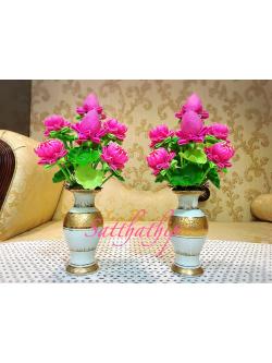 แจกันดอกบัว - ดอกบัวประดิษฐ์ - แจกันดอกบัวพับสีชมพู/ชมพูอมม่วง/ขาว (ข้างละ 9 ดอก) - แจกันดอกบัวประดิษฐ์ - Lotus Flower