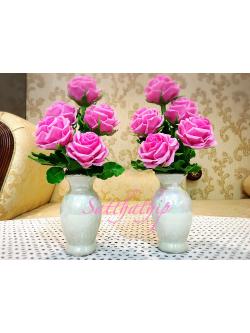แจกันดอกกุหลาบ สีชมพู ประดิษฐ์จากดิน - ดอกกุหลาบ - Rose Flower
