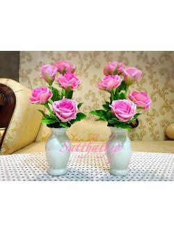 แจกันดอกกุหลาบ สีชมพู ประดิษฐ์จากดิน - ดอกกุหลาบ - Rose Flower