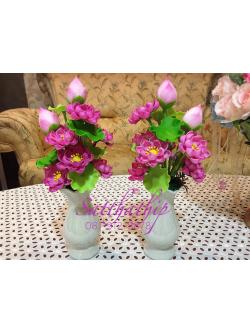 แจกันดอกบัว - ดอกบัวประดิษฐ์ - แจกันดอกบัวหลวง (ข้างละ 9 ดอก ไม่รวมดอกตูม) ประดิษฐ์จากดิน - แจกันดอกบัวประดิษฐ์ - Lotus Flower