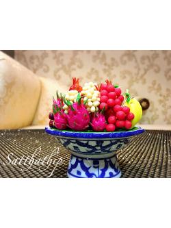 พานผลไม้ (9 อย่าง) ประดิษฐ์จากดิน - ผลไม้จิ๋ว - ผลไม้มงคล