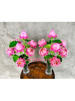 แจกันดอกบัว - ดอกบัวประดิษฐ์ - แจกันดอกบัวพับสีชมพู (ข้างละ 7 ดอก) ประดิษฐ์จากดิน - แจกันดอกบัวประดิษฐ์ - Lotus Flower