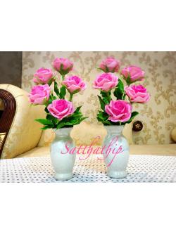 แจกันดอกกุหลาบ สีชมพู ประดิษฐ์จากดิน - ดอกกุหลาบ - Rose Flower