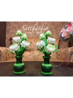 แจกันดอกบัว - ดอกบัวประดิษฐ์ - แจกันดอกบัวหลวงสีขาว (ข้างละ 5 ดอก) ประดิษฐ์จากดิน - แจกันดอกบัวประดิษฐ์ - Lotus Flower