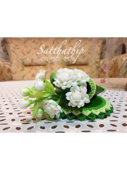 ชุดกรวยดอกมะลิ บนถาดใบตอง ประดิษฐ์จากดิน - ดอกมะลิดิน - ของขวัญวันแม่ - Jasmine flower