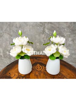 แจกันดอกบัว - ดอกบัวประดิษฐ์ - แจกันดอกบัวหลวงสีขาว (ข้างละ 3 ดอก) ประดิษฐ์จากดิน - แจกันดอกบัวประดิษฐ์ - Lotus Flower