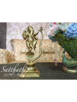 พระพิฆเนศ ปางร่ายรำประทับบนงู หรือปางพระนฤตยะ คณปติ (ทองเหลือง) ผลิตและนำเข้าจากอินเดีย - Ganesha: Lord of Success