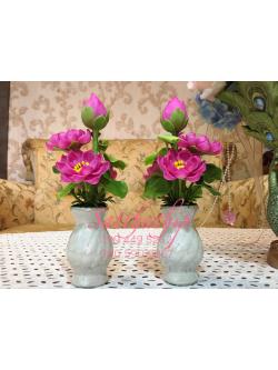 แจกันดอกบัว - ดอกบัวประดิษฐ์ - แจกันดอกบัวหลวง (ข้างละ 3 ดอก ไม่รวมดอกตูม) ประดิษฐ์จากดิน - แจกันดอกบัวประดิษฐ์ - Lotus Flower