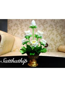 พานดอกบัว - ดอกบัวประดิษฐ์ - แจกันดอกบัวพับ (ข้างละ 9 ดอก) ประดิษฐ์จากดิน - Lotus Flower