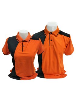 เสื้อโปโลสีส้ม ตัดดำ แขนเบิ้ลดำ ราคาส่ง