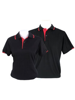 เสื้อโปโลสีดำ แต่งแบบด้วยสีแดง ราคาส่ง 3 ตัวขึ้นไป