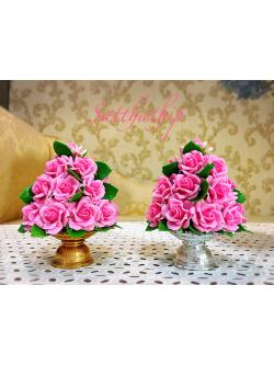 พานพุ่มดอกกุหลาบ - พานพุ่มดอกกุหลาบสีชมพู ประดิษฐ์จากดิน - Rose Flower - Phan bush