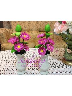 แจกันดอกบัว - ดอกบัวประดิษฐ์ - แจกันดอกบัวหลวง (ข้างละ 6 ดอก ไม่รวมดอกตูม) ประดิษฐ์จากดิน - แจกันดอกบัวประดิษฐ์ - Lotus Flower