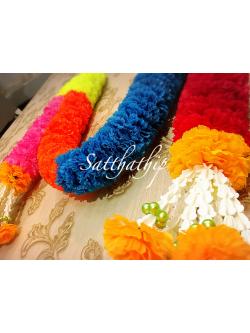 พวงมาลัยเจ็ดสีเจ็ดศอก/พวงมาลัยผ้าสองชาย [แบบตัดก้านดอก ร้อยแน่น 450 บาท/เมตร]