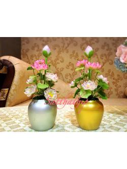 แจกันดอกบัว - ดอกบัวประดิษฐ์ - แจกันดอกบัวหลวงสีผสม (ข้างละ 7 ดอก ไม่รวมดอกตูม) ประดิษฐ์จากดิน - แจกันดอกบัวประดิษฐ์ - Lotus Flower