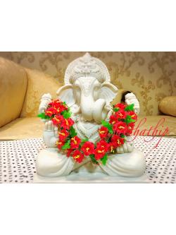 ดอกชบา - พวงมาลัยดอกชบา สีแดง ประดิษฐ์จากดิน/พวงมาลัยถวายพระพิฆเนศ-พระแม่ - Garland