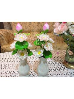 แจกันดอกบัว - ดอกบัวประดิษฐ์ - แจกันดอกบัวหลวง (ข้างละ 6 ดอก ไม่รวมดอกตูม) ประดิษฐ์จากดิน - แจกันดอกบัวประดิษฐ์ - Lotus Flower