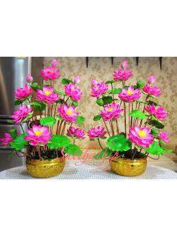 แจกันดอกบัว - ดอกบัวประดิษฐ์ - แจกันดอกบัวหลวง (ข้างละ 9 ดอก) ประดิษฐ์จากดิน - Lotus Flower