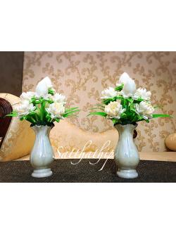 แจกันดอกบัว - ดอกบัวประดิษฐ์ - แจกันดอกบัวพับสีขาว (ข้างละ 6 ดอก) ประดิษฐ์จากดิน - แจกันดอกบัวประดิษฐ์ - Lotus Flower