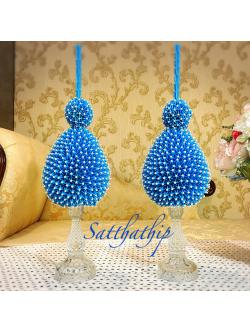 พานพุ่ม - พานพุ่มสักการะ - พานพุ่มดอกรัก - พานพุ่มดอกรักประดิษฐ์ (พลาสติก) - พานพุ่มสีฟ้าน้ำเงิน - Panpum