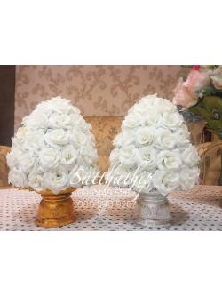 พานพุ่มดอกกุหลาบ - พานพุ่มดอกกุกลาบ (สีขาว) ประดิษฐ์จากผ้า - Phan bush