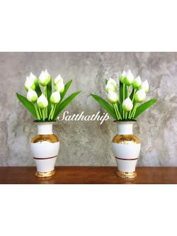 แจกันดอกบัว - ดอกบัวประดิษฐ์ - แจกันดอกบัวตูม (ข้างละ 9 ดอก) ประดิษฐ์จากดิน - แจกันดอกบัวประดิษฐ์ - Lotus Flower