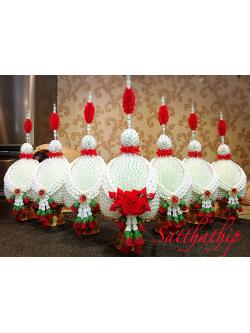 ชุดพานพุ่ม - ชุดพานพุ่มสักการะ - ชุดพานพุ่มดอกรัก - ชุดพานพุ่มดอกรักประดิษฐ์ (พลาสติก) - ชุดพานพุ่มสีขาว - Panpum